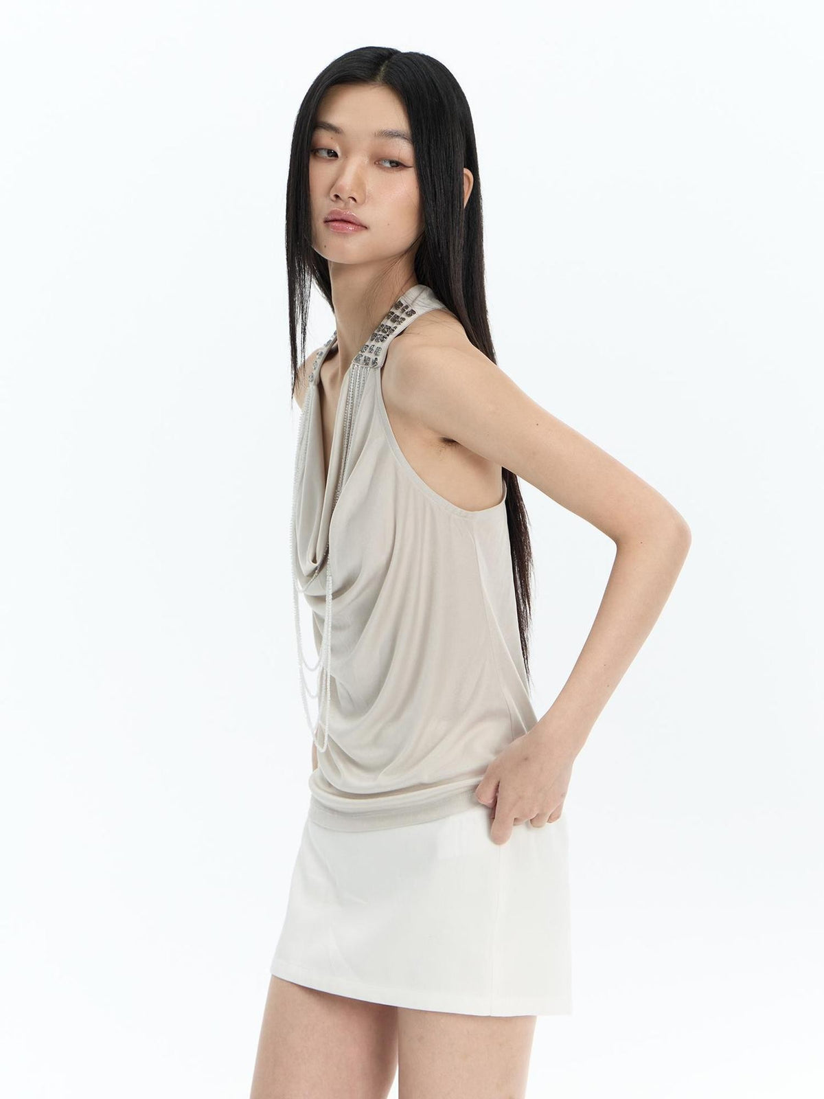 FayChui Sparkling Rhinestone Chain Draped Neck Acetate Women&