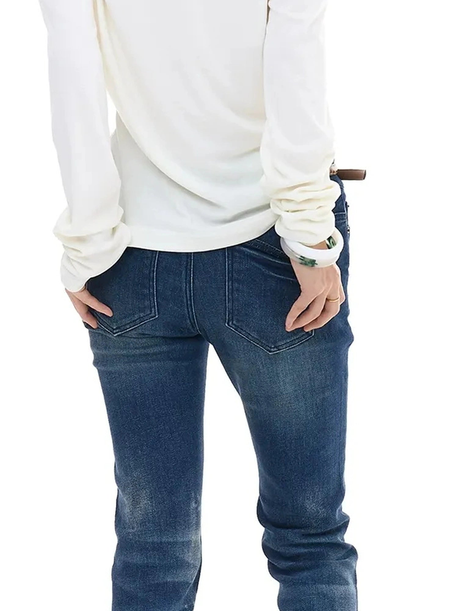 FayChui  Stretch Flared Jeans With Hip Pads And Crystal Studs
