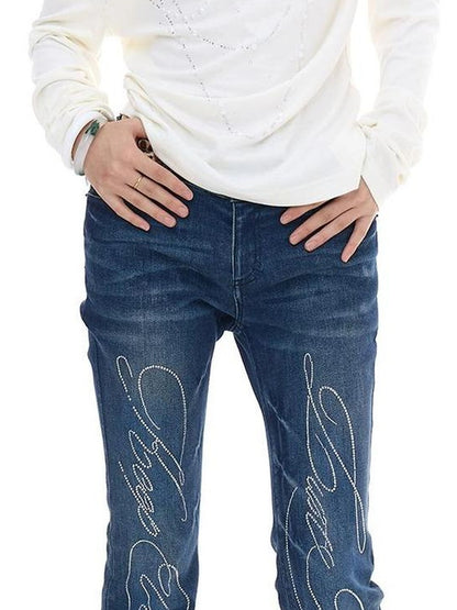 FayChui  Stretch Flared Jeans With Hip Pads And Crystal Studs