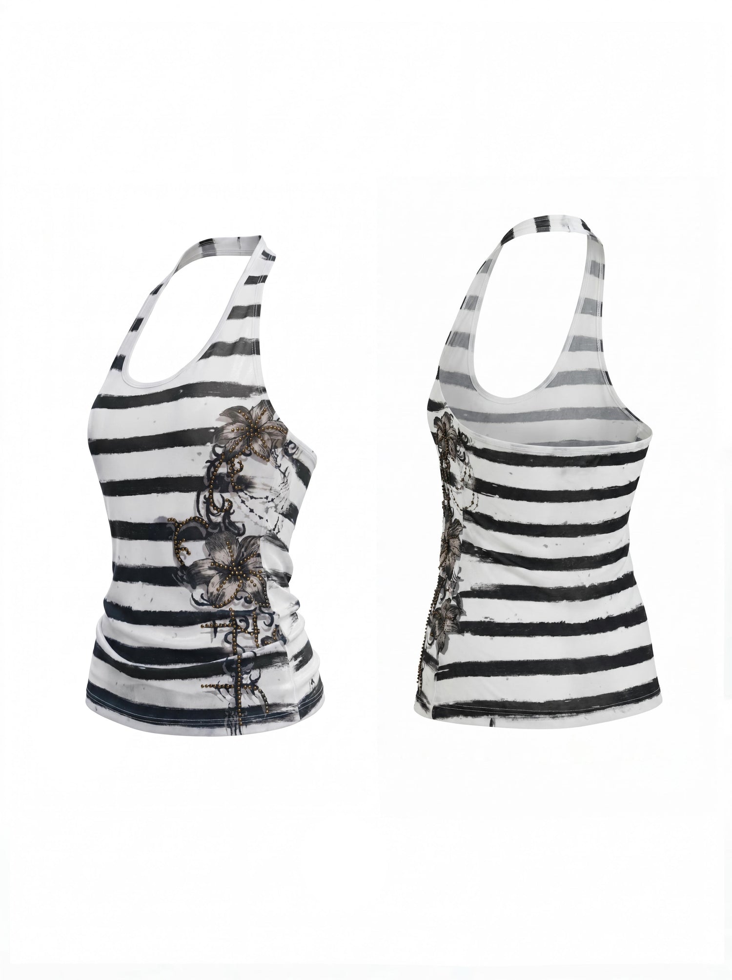 FayChui_Striped_Floral_Embroidered_Rhinestone_Backless_Women&