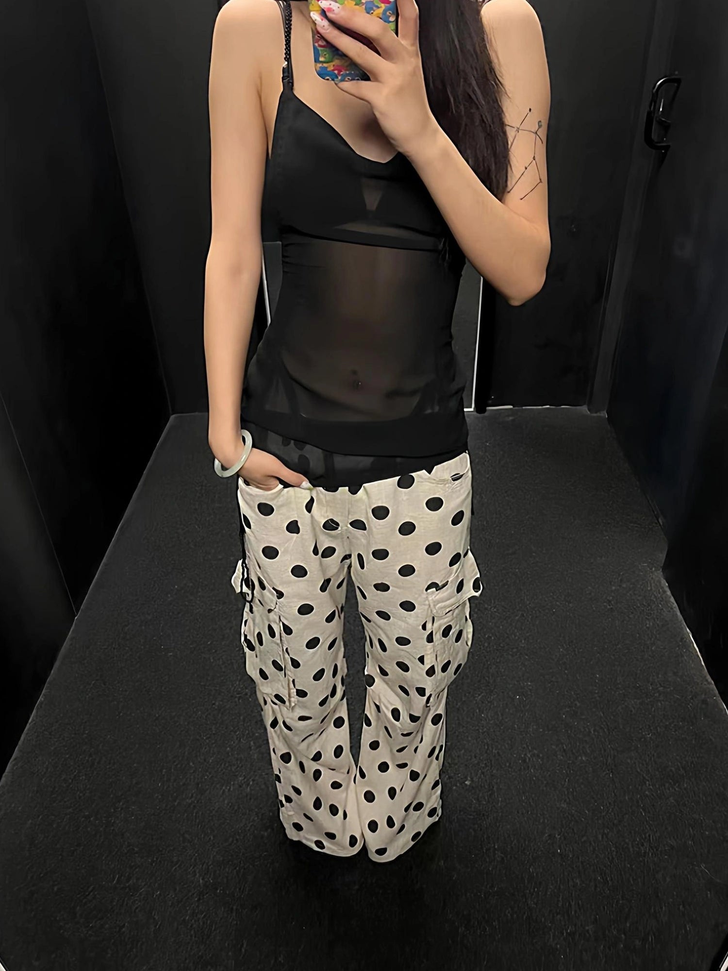 FayChui  Tencel Linen Dot Wide Leg Cargo Pants