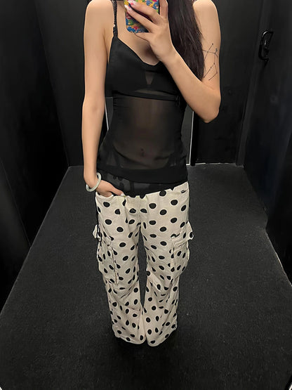 FayChui  Tencel Linen Dot Wide Leg Cargo Pants