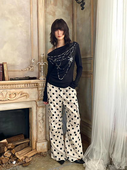 FayChui  Tencel Linen Dot Wide Leg Cargo Pants