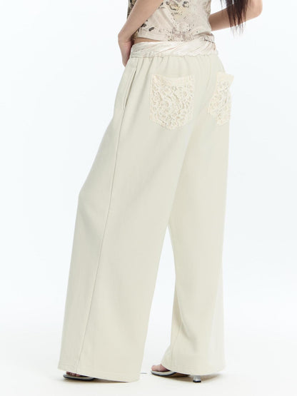 FayChui Textured Letter Print Straight Leg Acetate Satin Waist Women&