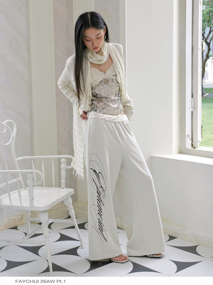 FayChui Textured Letter Print Straight Leg Acetate Satin Waist Women&