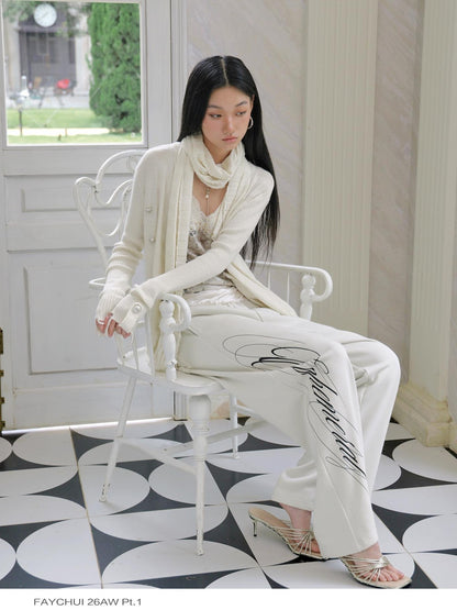 FayChui Textured Letter Print Straight Leg Acetate Satin Waist Women&