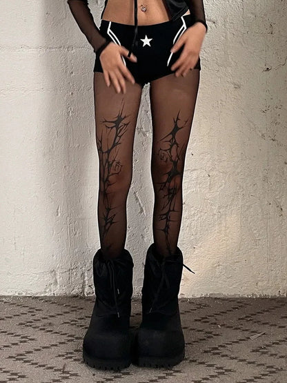 FayChui  Thorn Rose Patterned Mesh Tights