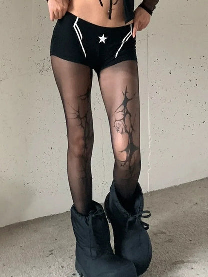 FayChui  Thorn Rose Patterned Mesh Tights