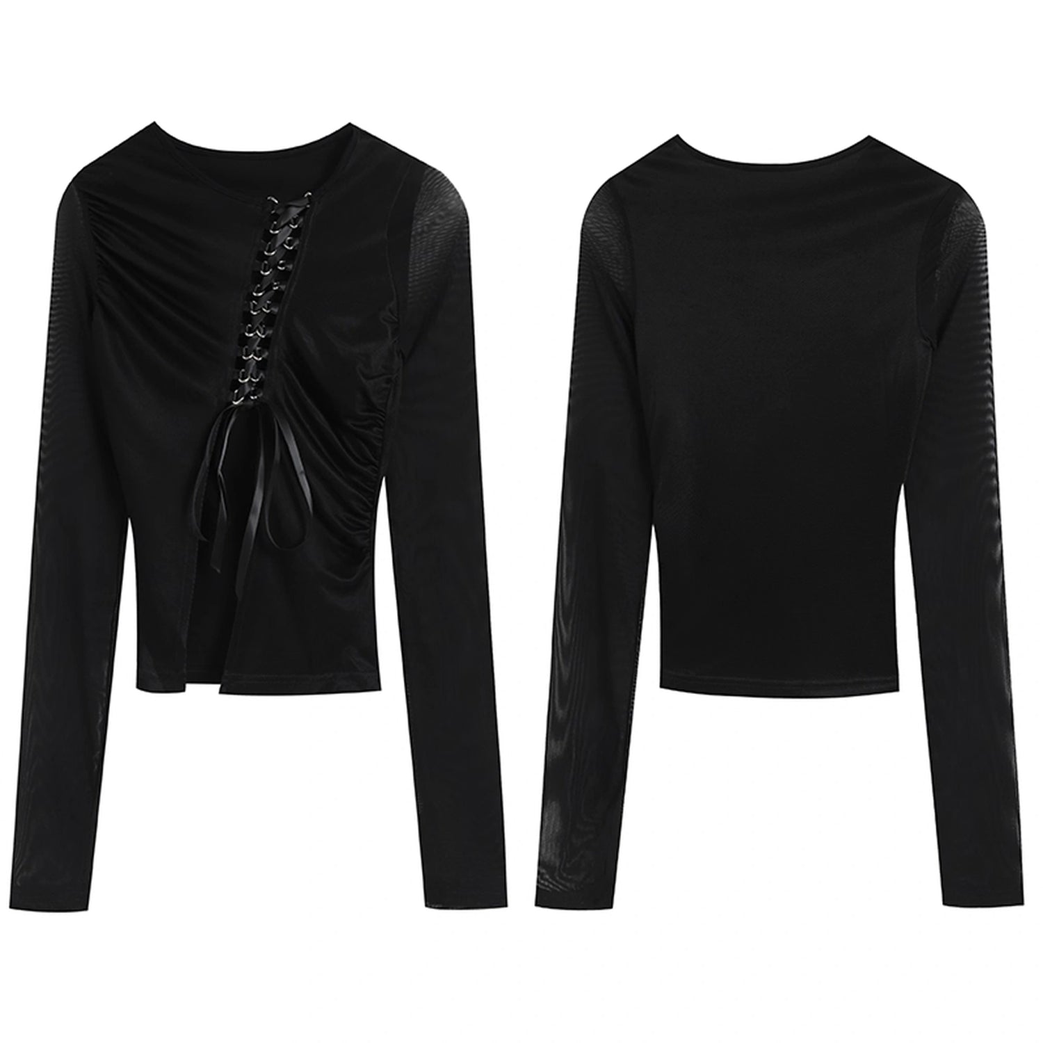 FayChui  Tie Front Cutout Mesh Top