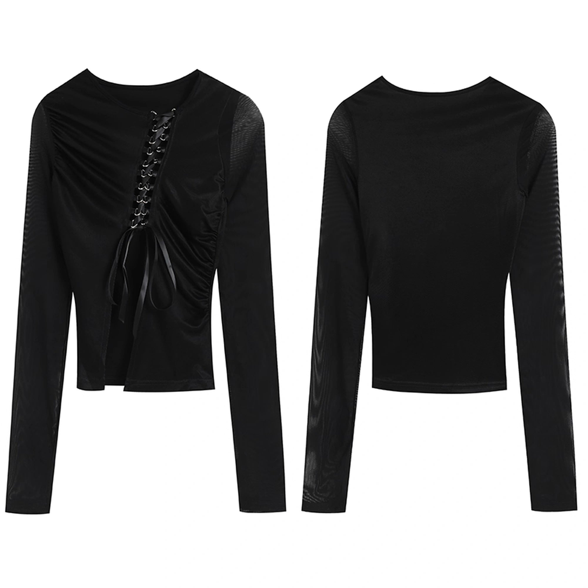 FayChui  Tie Front Cutout Mesh Top