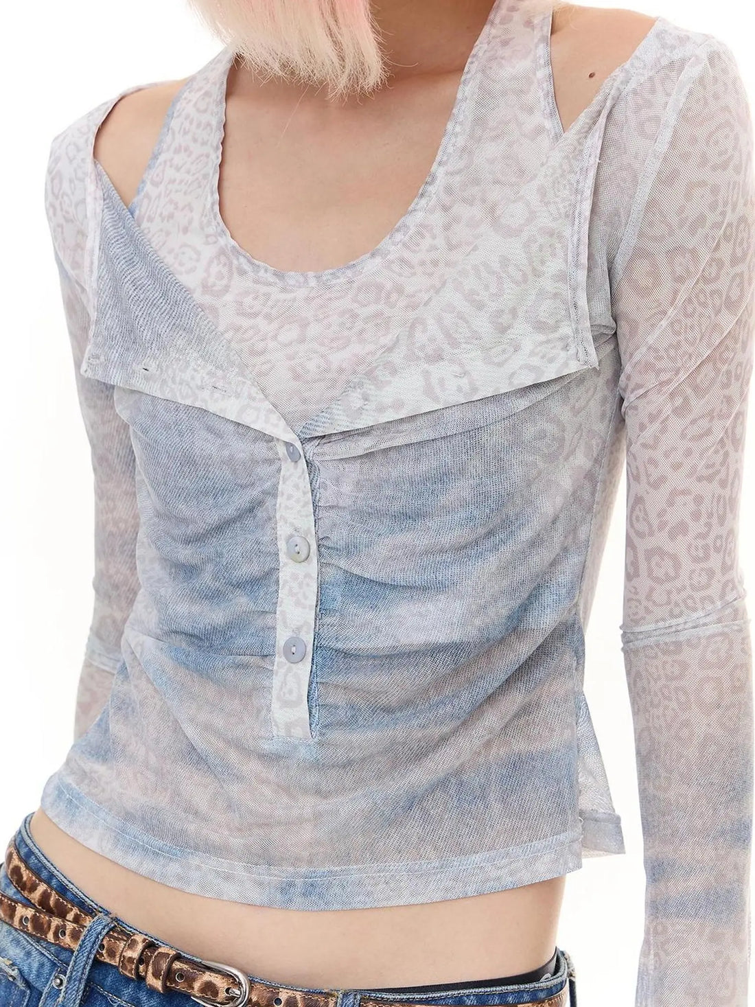 Two Piece Leopard Print Henley Top