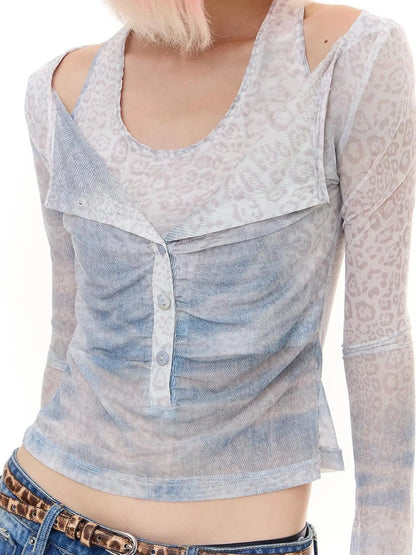 Two Piece Leopard Print Henley Top