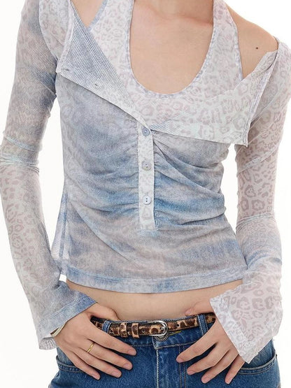 Two Piece Leopard Print Henley Top