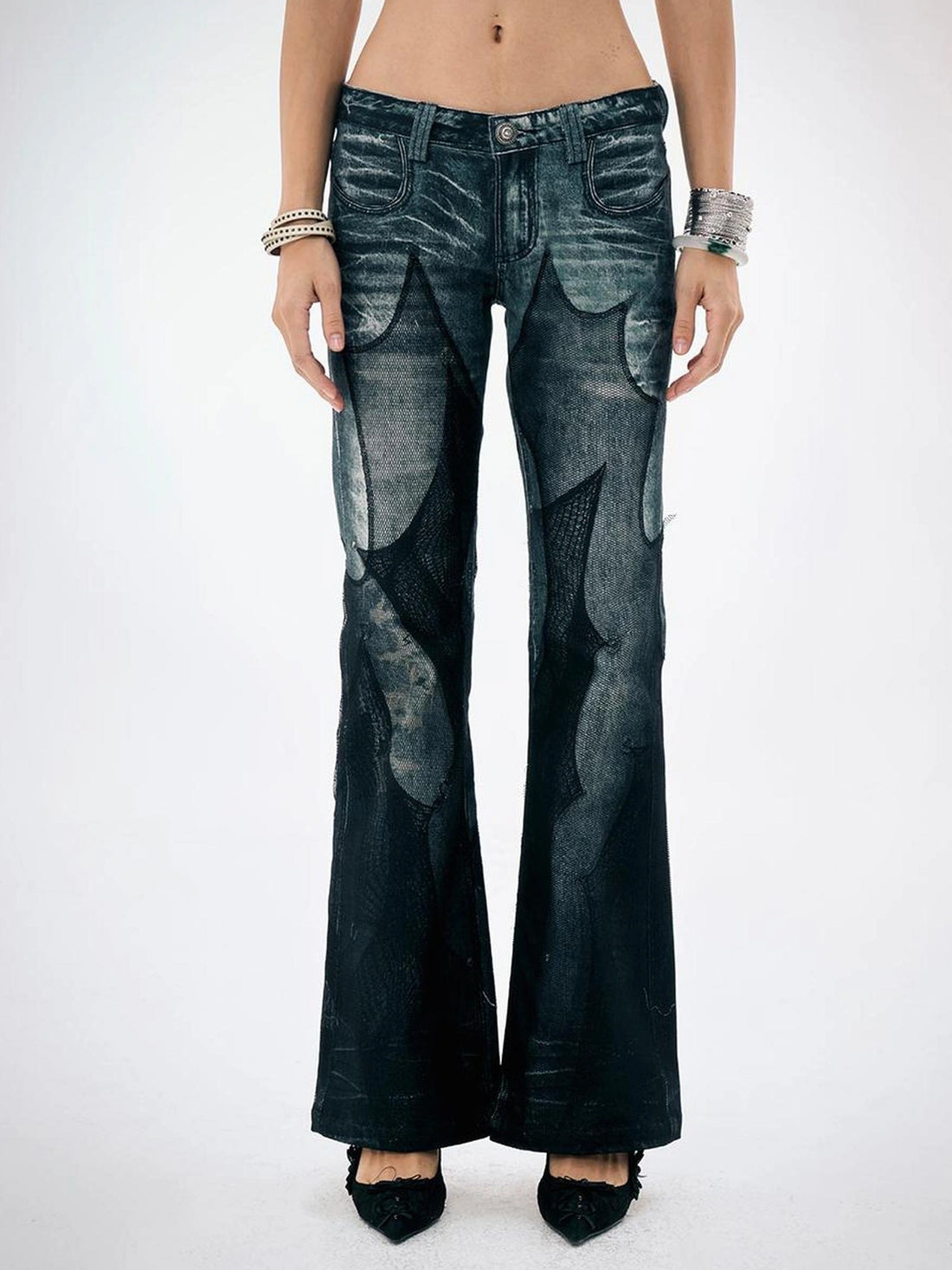 FayChui  Vintage Black Mesh Flared Jeans
