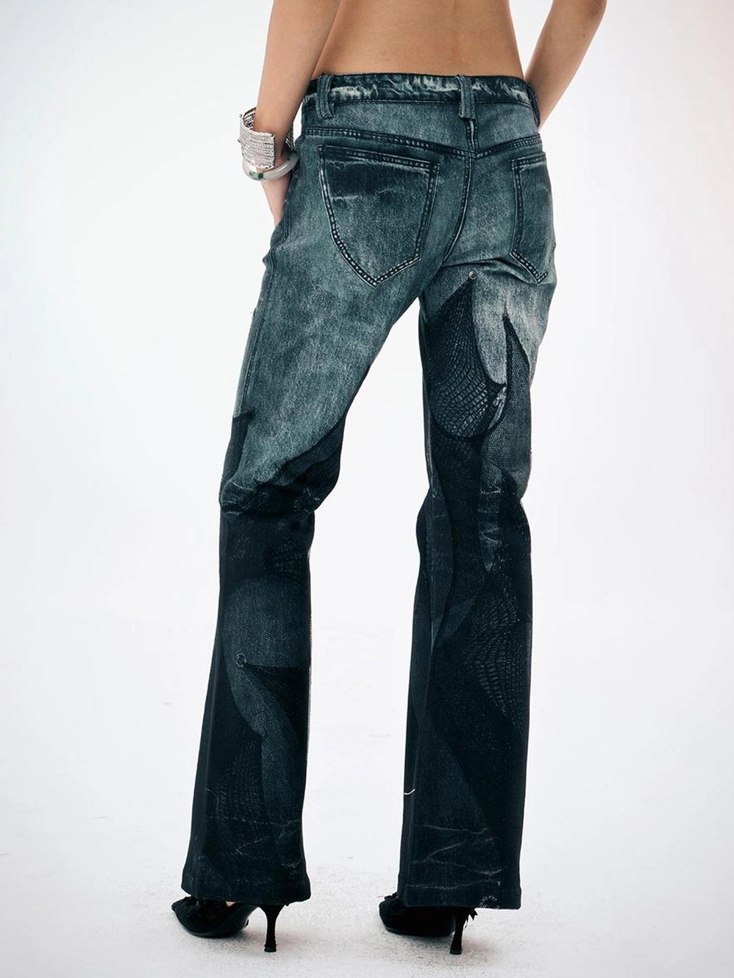 FayChui  Vintage Black Mesh Flared Jeans