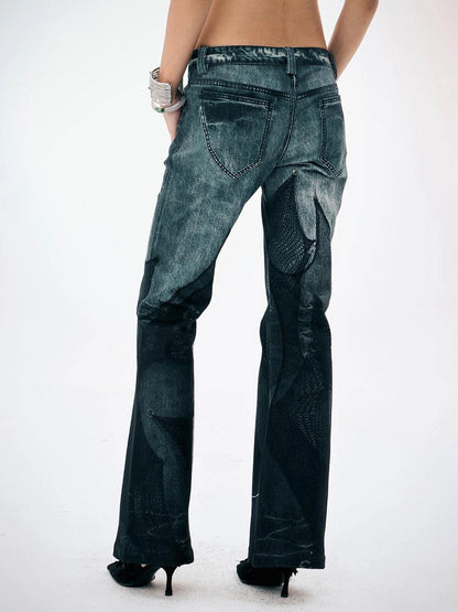 FayChui  Vintage Black Mesh Flared Jeans