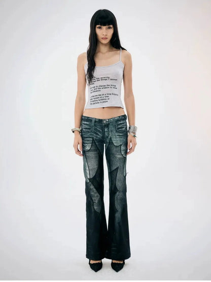 FayChui  Vintage Black Mesh Flared Jeans