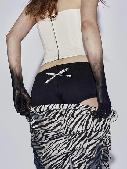 FayChui Vintage Bow Print Low Rise Hot Shorts