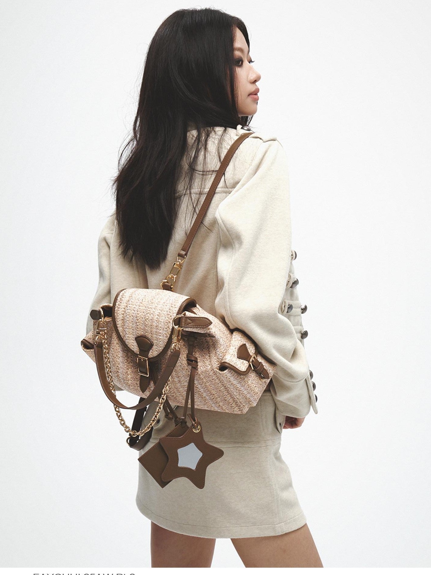 FayChui Vintage Brown French Underarm Double Strap Women&