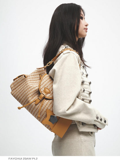 FayChui Vintage Brown French Underarm Double Strap Women&