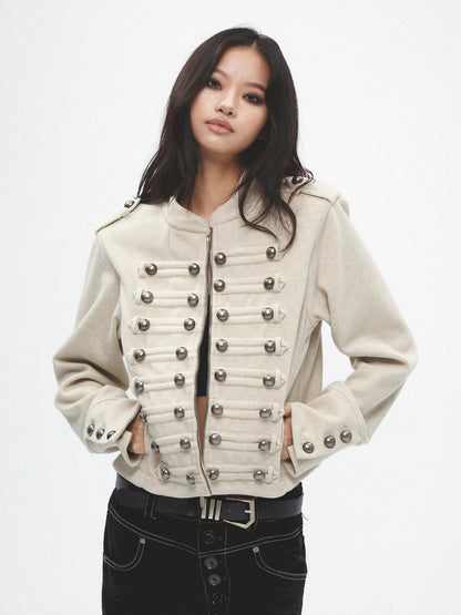 FayChui Vintage Court Punk Metal Zip Padded Shoulder Women&