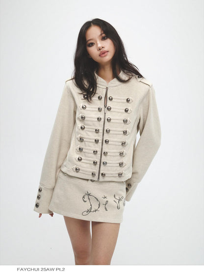 FayChui Vintage Court Punk Metal Zip Padded Shoulder Women&