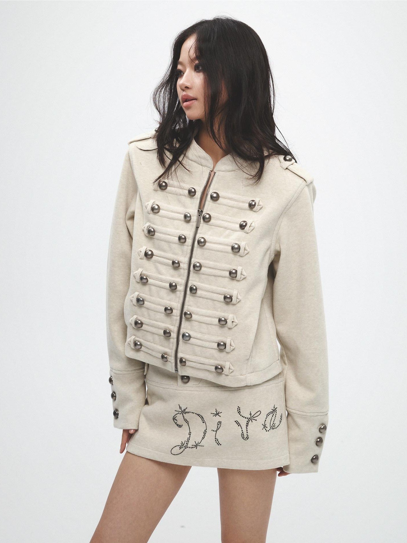 FayChui Vintage Court Punk Metal Zip Padded Shoulder Women&
