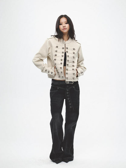 FayChui Vintage Court Punk Metal Zip Padded Shoulder Women&