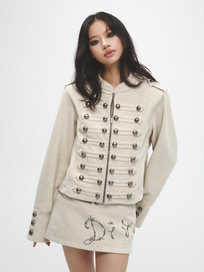 FayChui Vintage Court Punk Metal Zip Padded Shoulder Women&