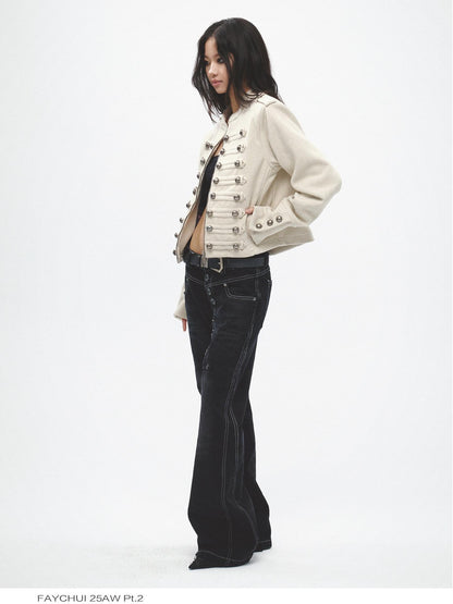FayChui Vintage Court Punk Metal Zip Padded Shoulder Women&