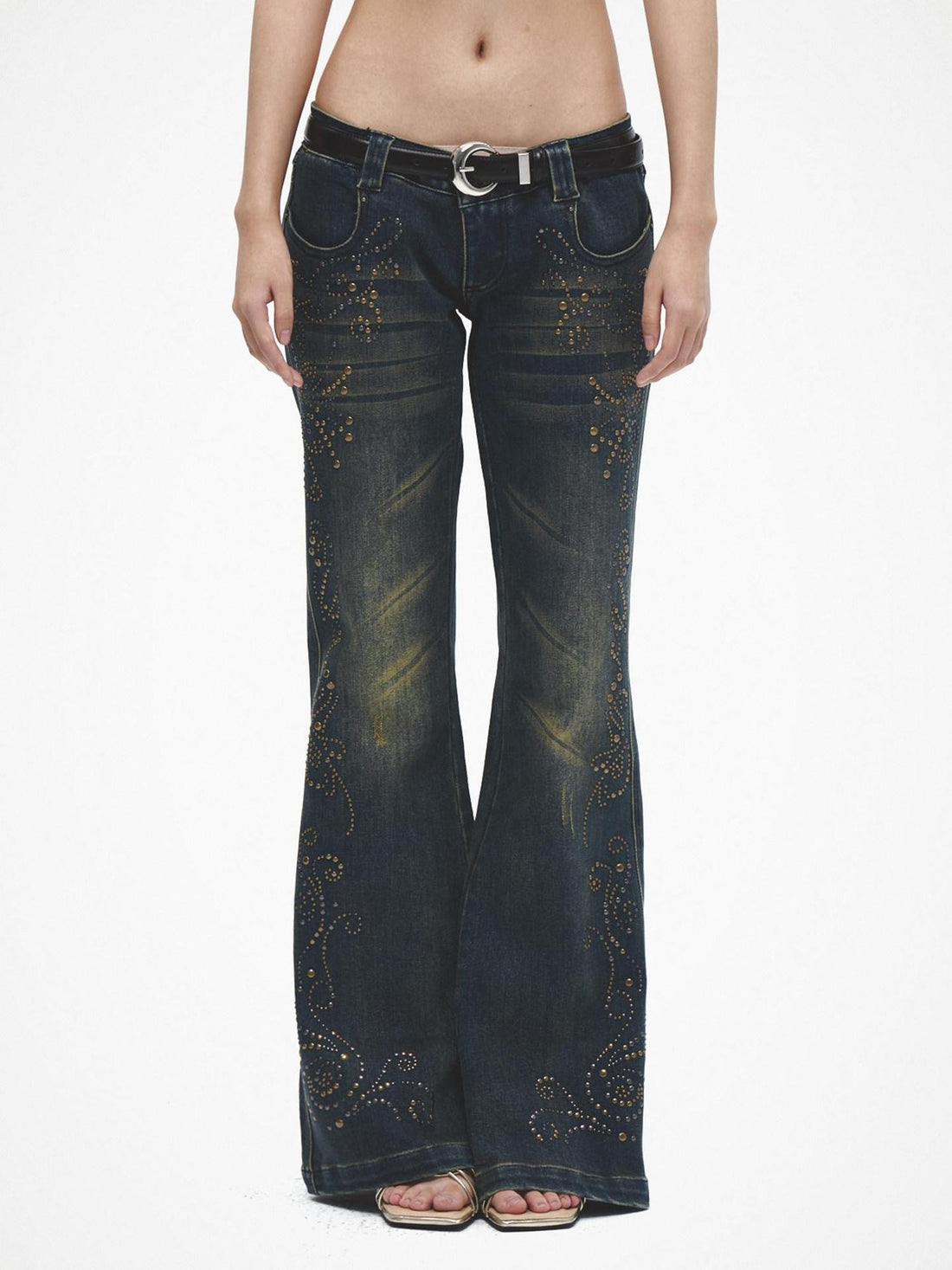 FayChui Vintage Distressed Sequin Low Rise Loose Women&