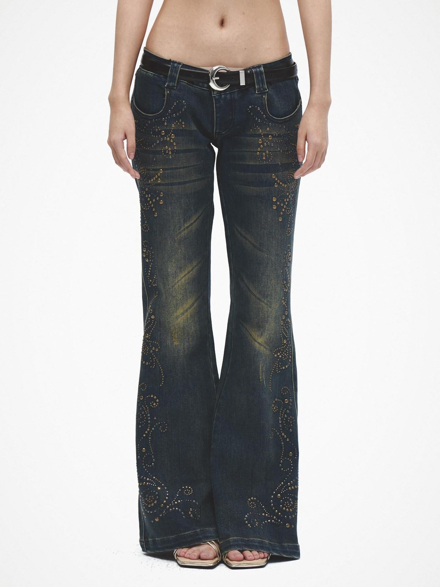 FayChui Vintage Distressed Sequin Low Rise Loose Women&