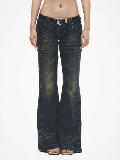 FayChui Vintage Distressed Sequin Low Rise Loose Women&