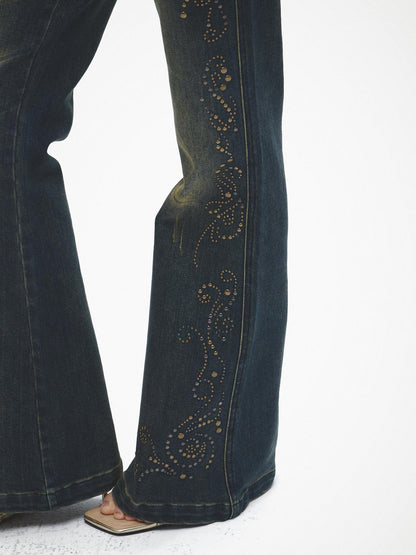 FayChui Vintage Distressed Sequin Low Rise Loose Women&