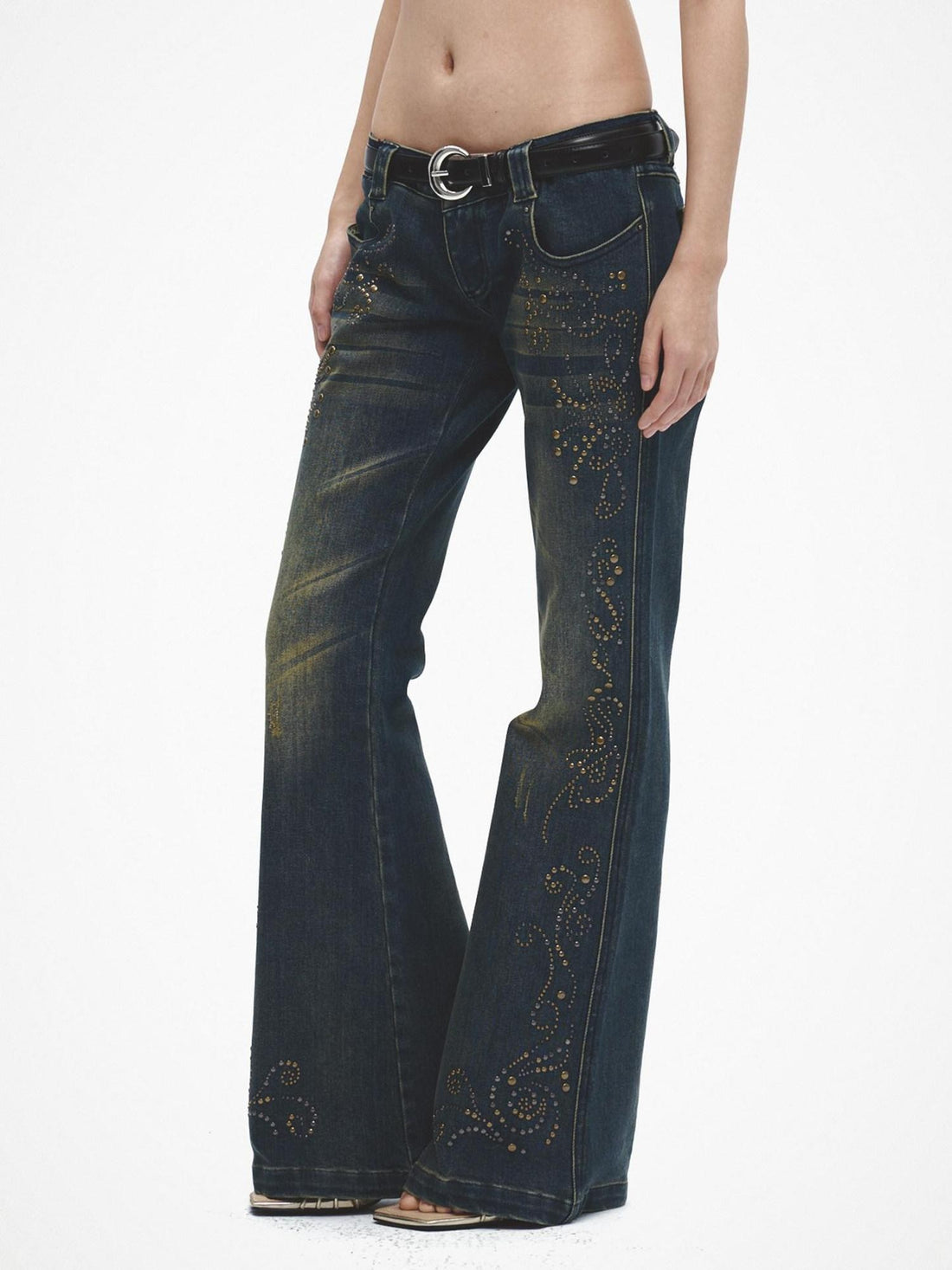 FayChui Vintage Distressed Sequin Low Rise Loose Women&