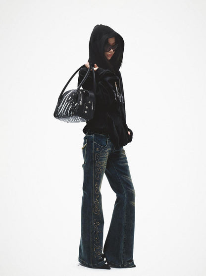 FayChui Vintage Distressed Sequin Low Rise Loose Women&