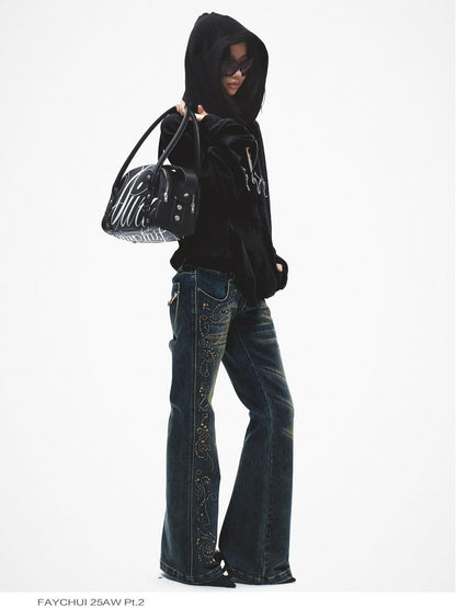 FayChui Vintage Distressed Sequin Low Rise Loose Women&