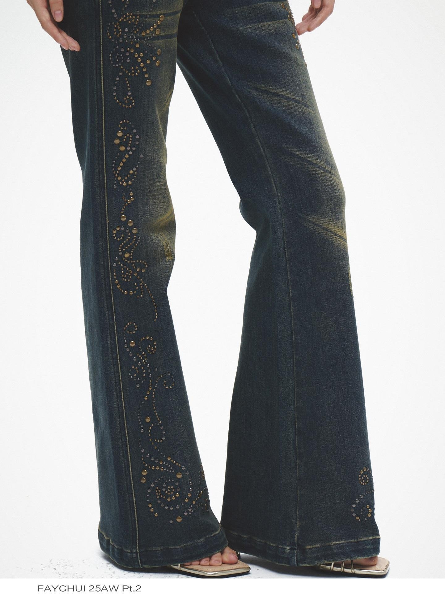 FayChui Vintage Distressed Sequin Low Rise Loose Women&
