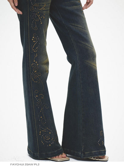 FayChui Vintage Distressed Sequin Low Rise Loose Women&