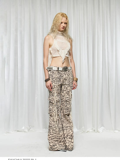 FayChui  Vintage Flared Leopard Print Cargo Pants