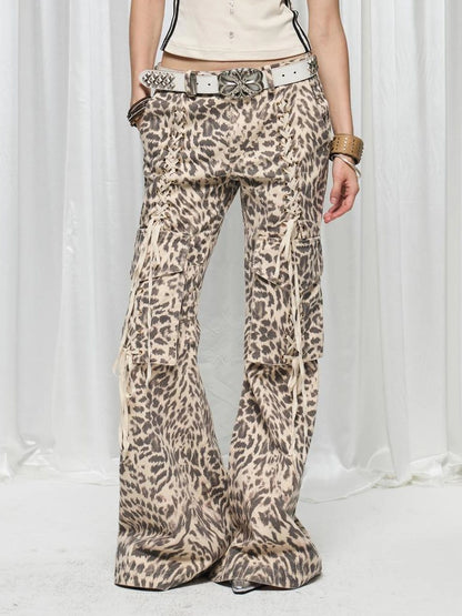 FayChui  Vintage Flared Leopard Print Cargo Pants
