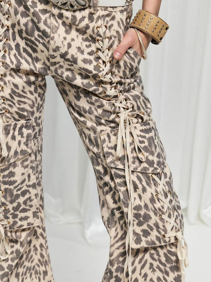 FayChui  Vintage Flared Leopard Print Cargo Pants