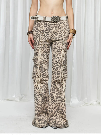 FayChui  Vintage Flared Leopard Print Cargo Pants
