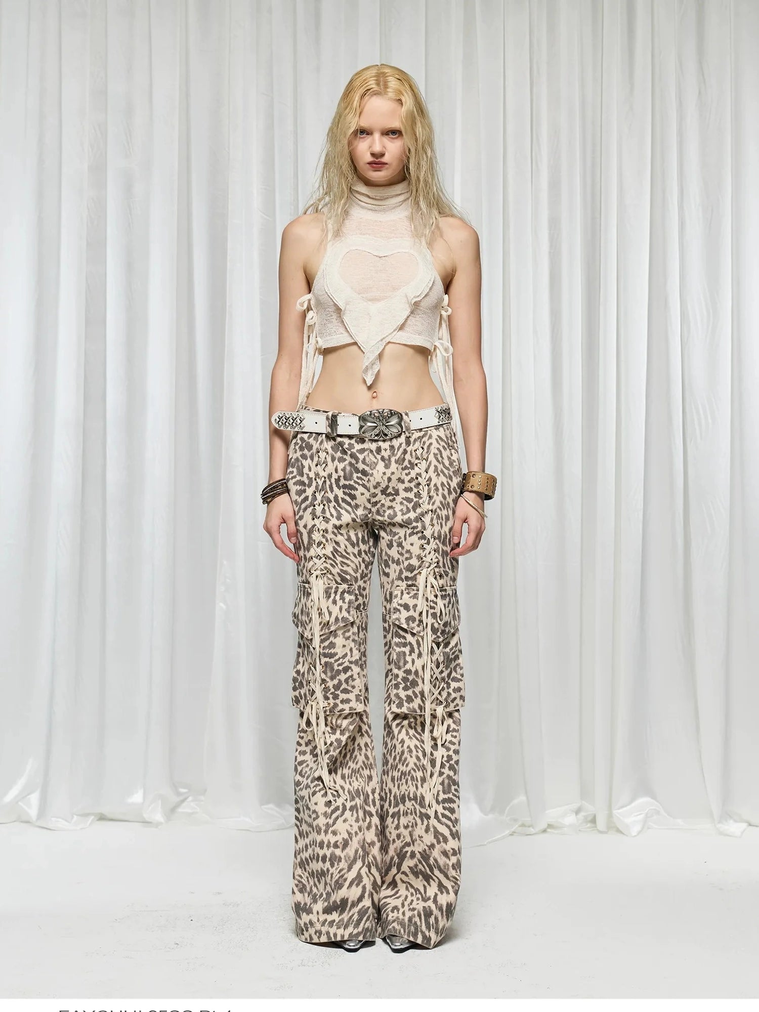 FayChui  Vintage Flared Leopard Print Cargo Pants