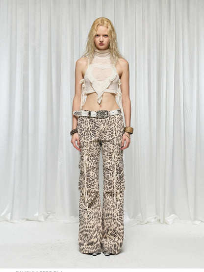 FayChui  Vintage Flared Leopard Print Cargo Pants
