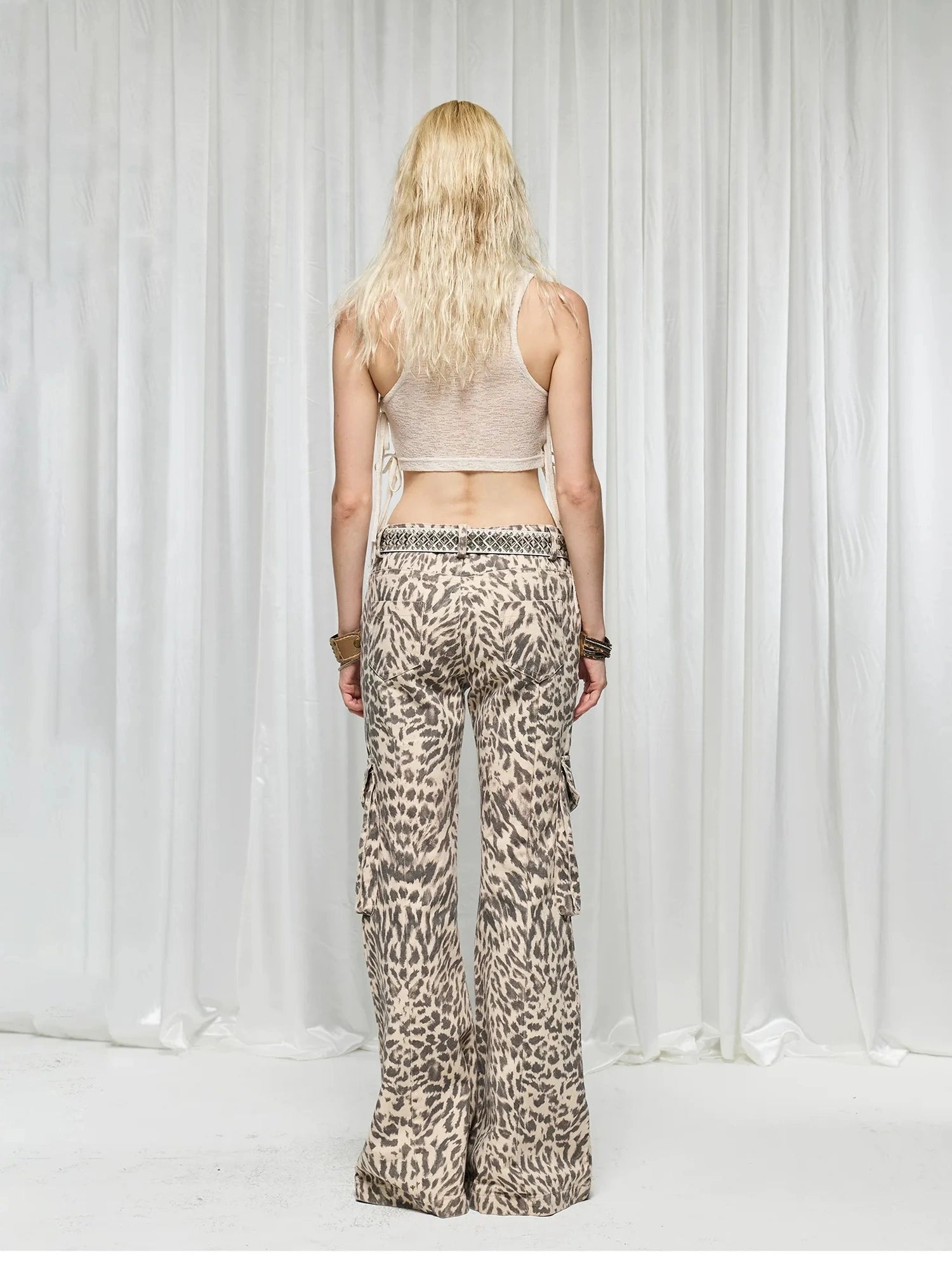 FayChui  Vintage Flared Leopard Print Cargo Pants