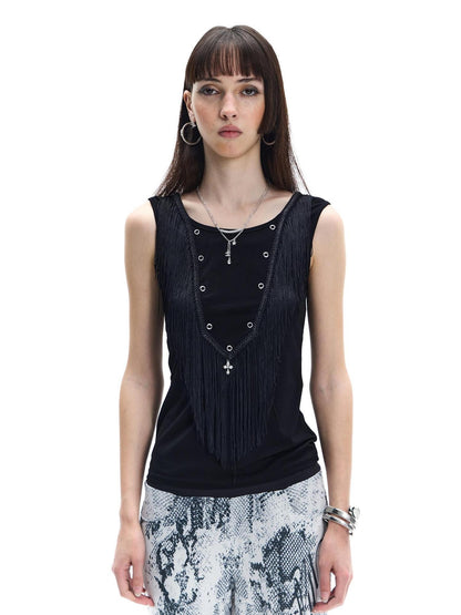 FayChui Vintage Fringe Metal Sequin Cross Rhinestone Women&