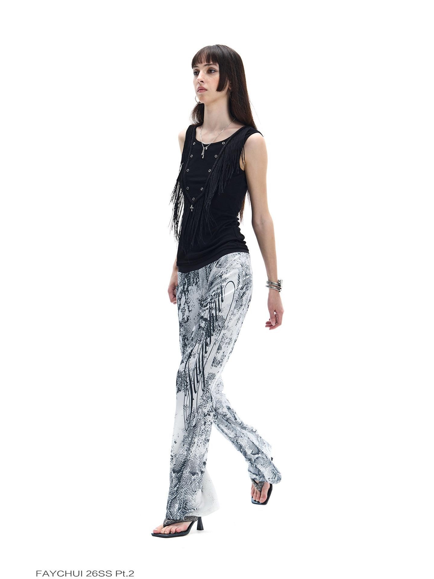 FayChui Vintage Fringe Metal Sequin Cross Rhinestone Women&