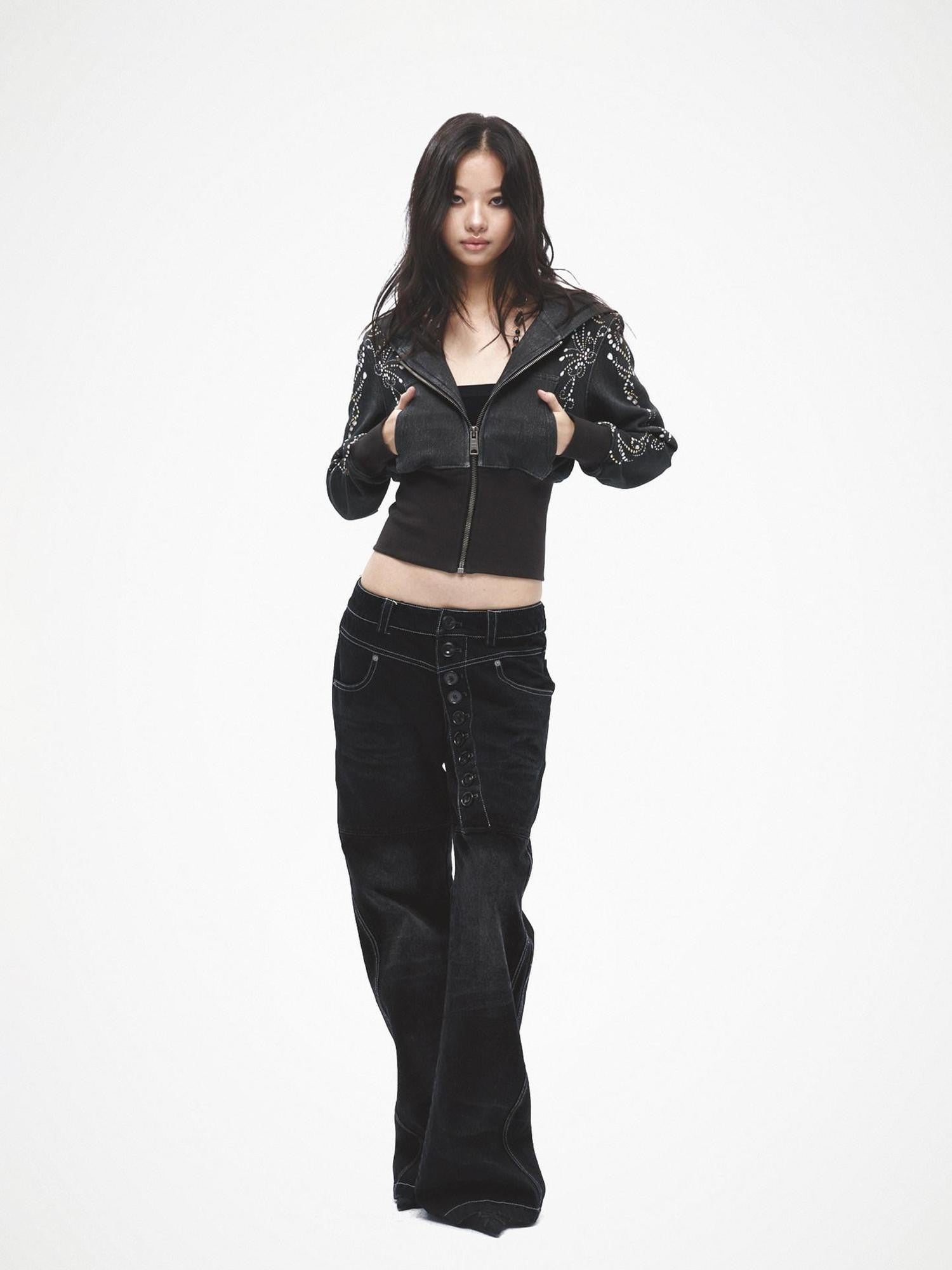 FayChui Vintage Gem Floral Print Ribbed Waist Cropped Women&