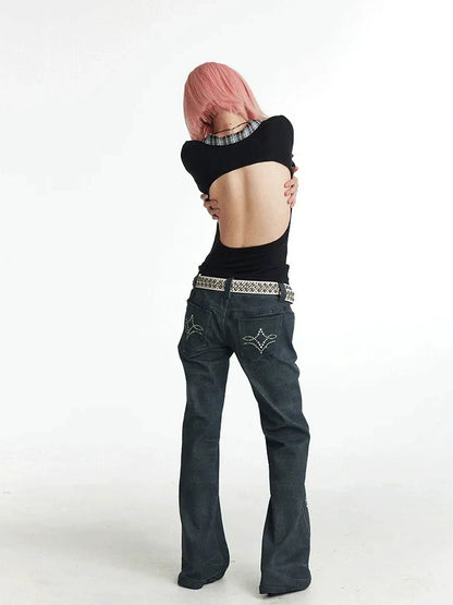 FayChui  Vintage Gemstone Floral Print Flare Pants